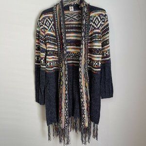 Sew In Love Multicolor Fair Isle Fringed Duster Cardigan